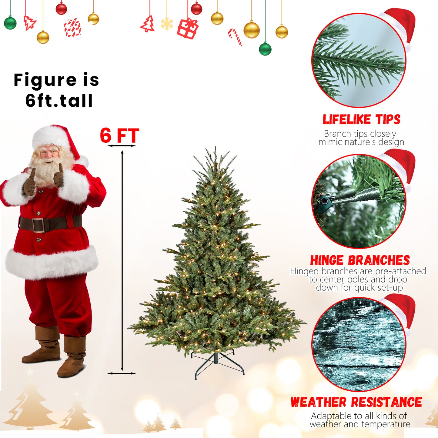 7.5FT Christmas Tree Simulate Nature Advanced Materials Premium Hinged Spruce Artificial Douglas Firs Tree, Christmas Holiday Party Atmosphere Decoration New Year Celebration PE+PVC Xmas Tree